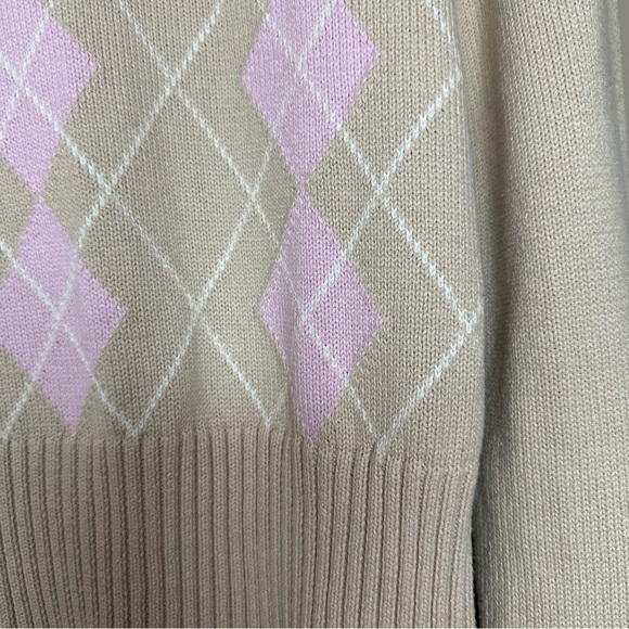 Villager Liz Claiborne Women S Y2K Argyle Turtleneck Sweater Pink Tan Preppy - Picture 5 of 8